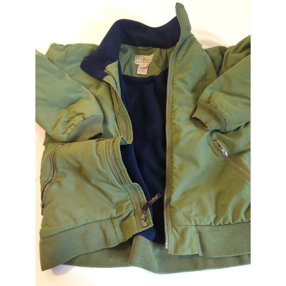 L.L.Bean Men's Warm-Up Jacket M Fleece Lined Rain Forest Green Three Season Warm